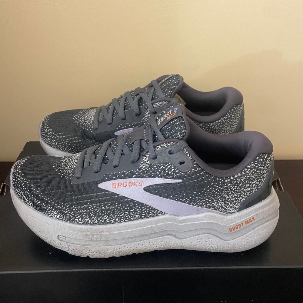 Brooks Ghost Max 2 Womens Running Shoes Ebony Grey Lilac 1204201B005 Size 8